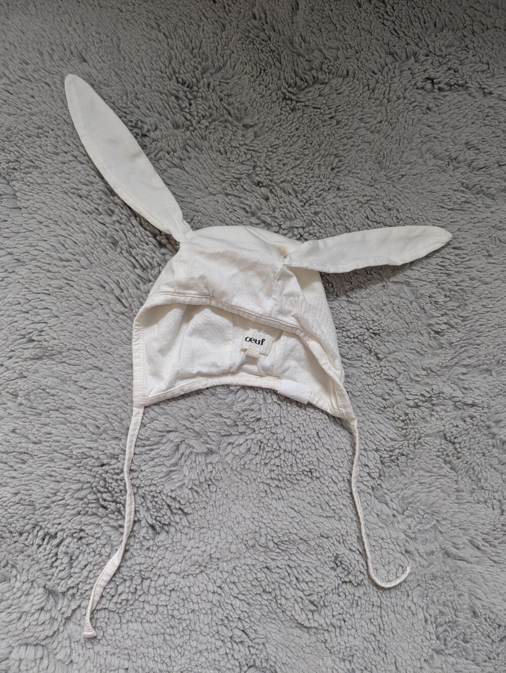 Oeuf NYC Organic Cotton Bunny Ears Bonnet Baby Hat White Cream | 6 Months